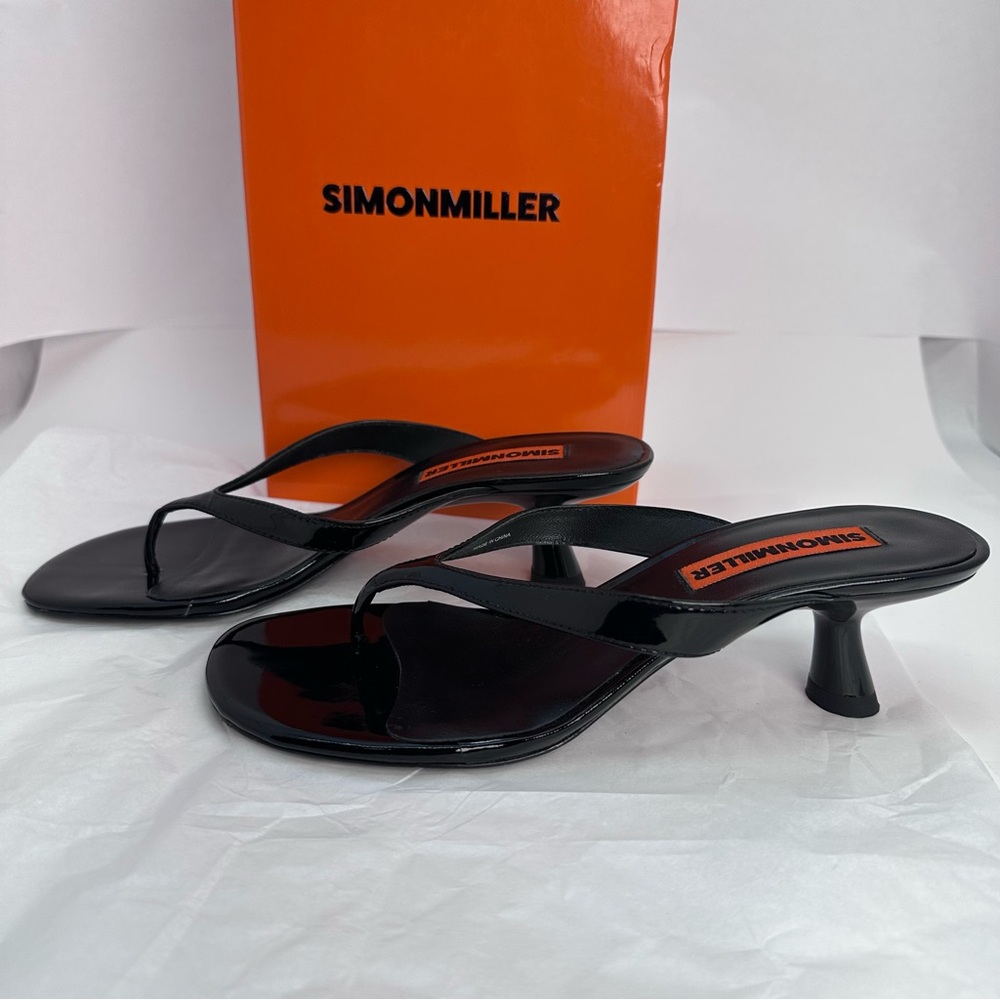 SIMONMILLER Beep Thong Sandal in Black patent leather kitten heel open toe - Picture 4 of 11
